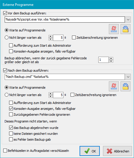 Einstellungen für externe Programme