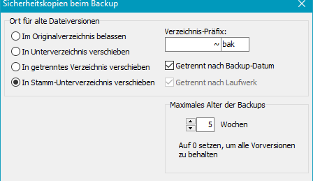 Sicherheitskopien in Stammverzeichnis