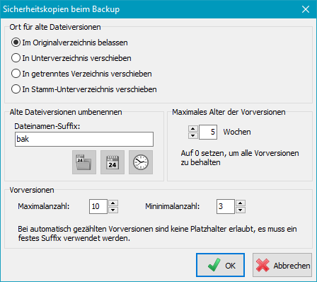 Sicherheitskopien von älteren Versionen