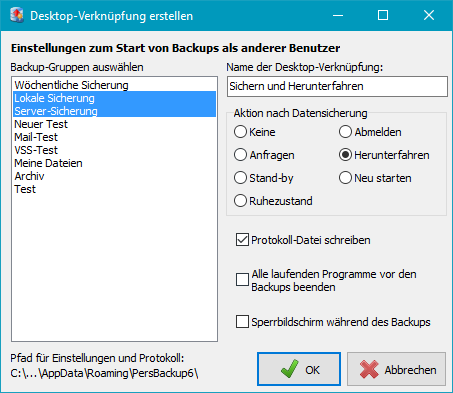 Verknüpfungs-Einstellungen