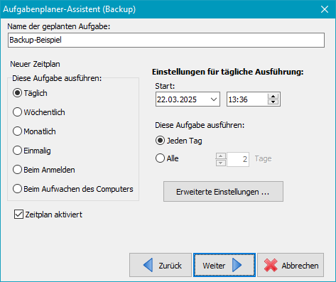 Zeitplan bearbeiten