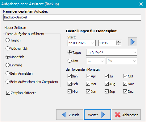 Zeitplan bearbeiten