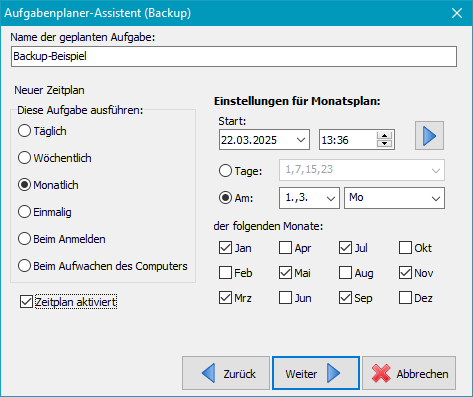 Zeitplan bearbeiten