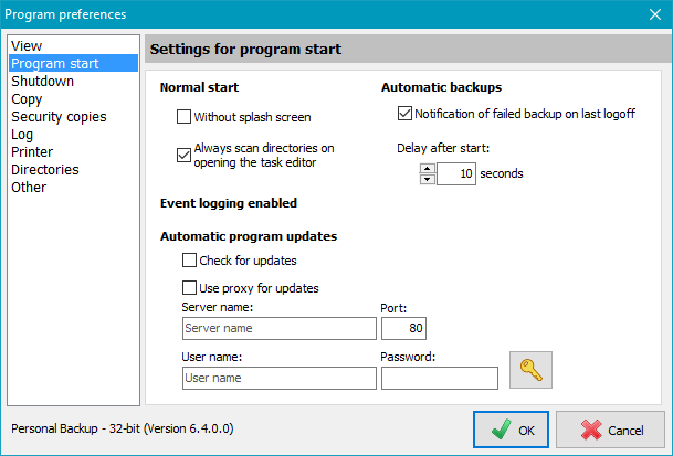 Program start